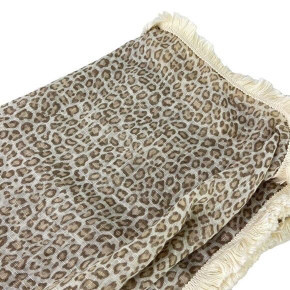 Chicos Womens Leopard Print Scarf Fringe Sheer Wrap 42x42 Square Beige Ivory - Picture 7 of 16